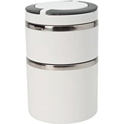 Kitchen Details 2 Tier Round Stainless Steel White Twist Open Lunch Box Container Thermos, Good for Soup and Hot Food