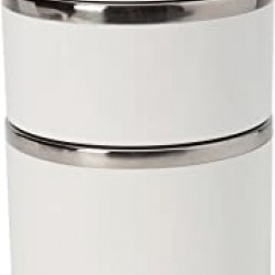 Kitchen Details 2 Tier Round Stainless Steel White Twist Open Lunch Box Container Thermos, Good for Soup and Hot Food